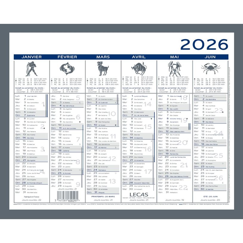 3147281600295-Calendrier Lecas 2 Couleurs 26,5x21 cm 1 Année Sur 2 Faces  Hamelin--0
