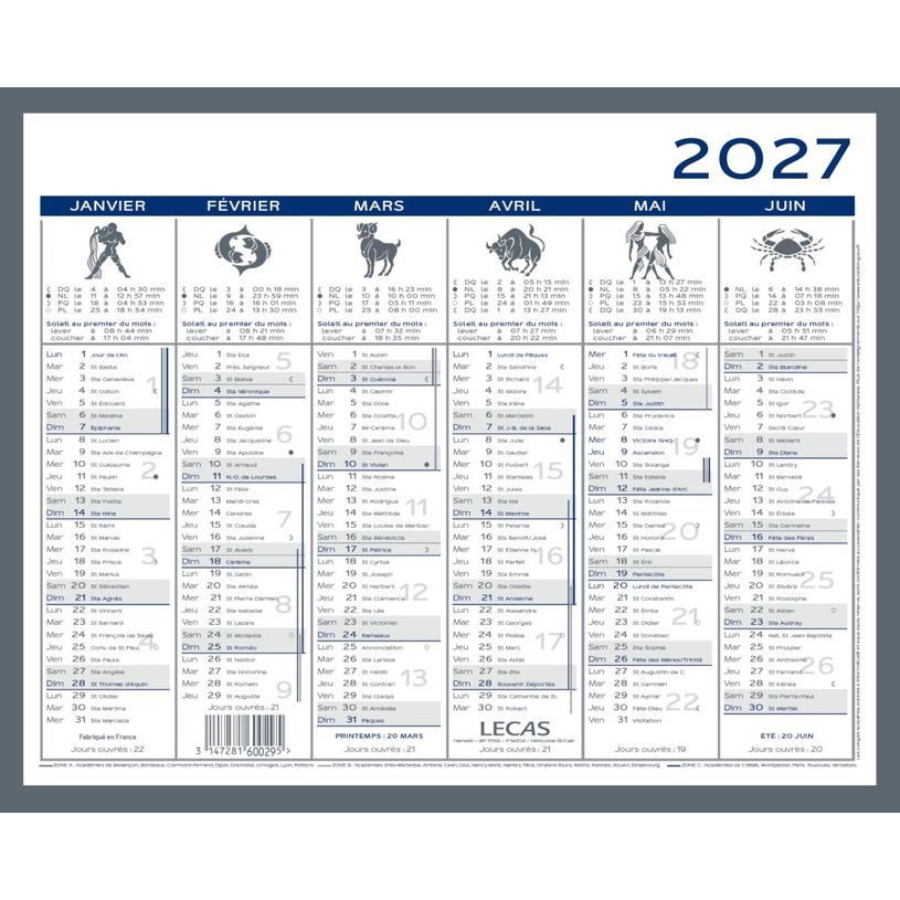 3147281600295-Calendrier Lecas 2 Couleurs 26,5x21 cm 1 Année Sur 2 Faces  Hamelin--0