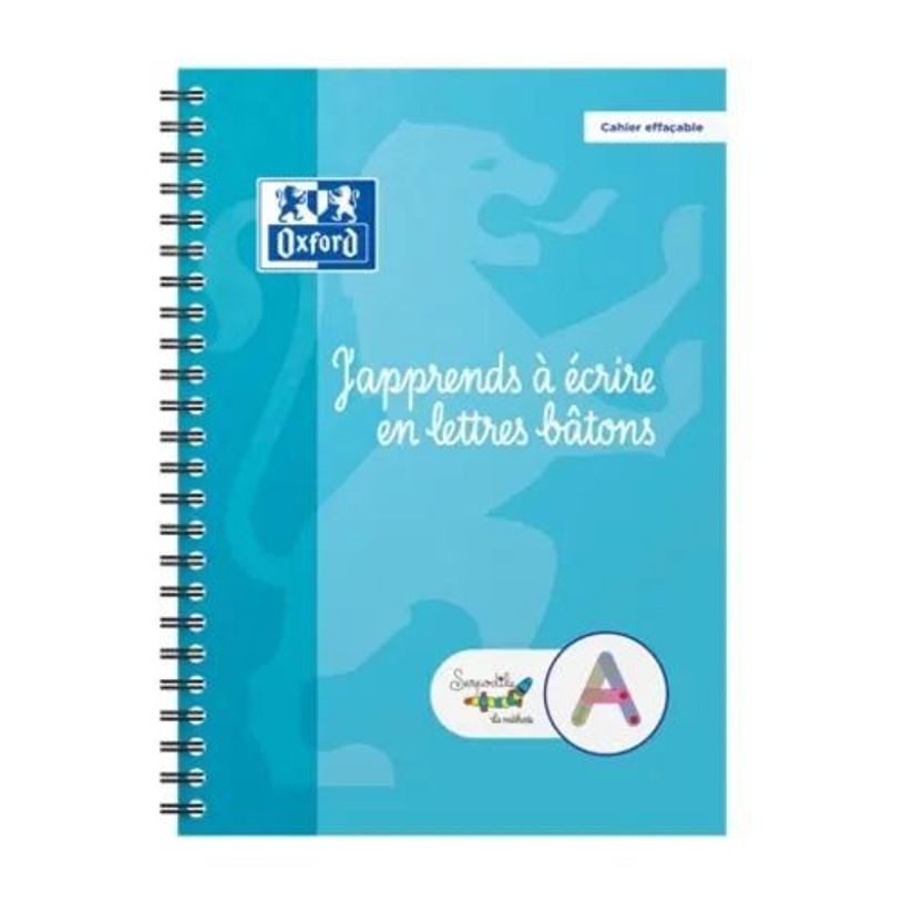 9791090155183-SERPODILE - Cahier d'apprentissage spiralé majuscule bâton - A5 - 44 pages -effaçable avec 1 stylo--0