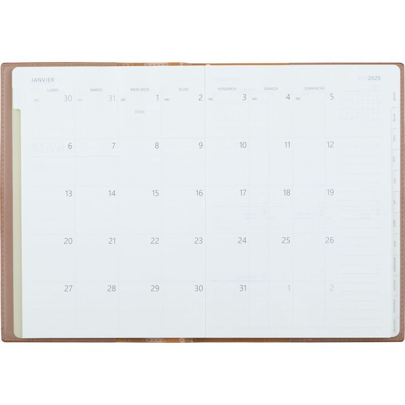 3664447230016-Agenda Feroe - la semaine sur 1 page et une page de note - 15 x 21 cm - camel - Oberthur--1