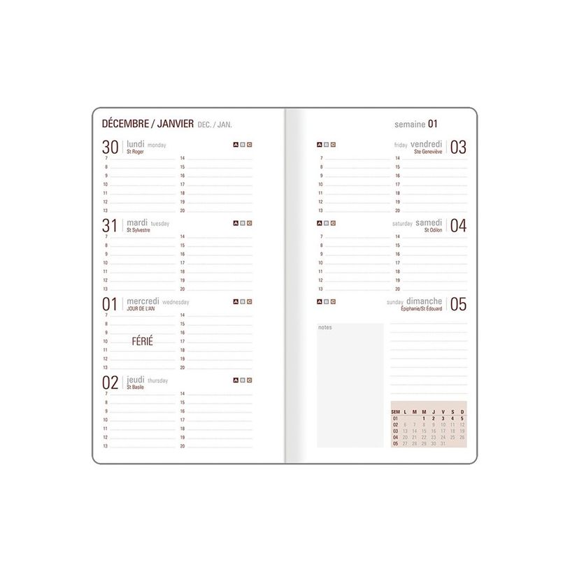 3664447232003-Agenda London - 1 semaine sur 2 pages - 9,5 x 17,5 cm - noir - Oberthur-P_405187973_1-1