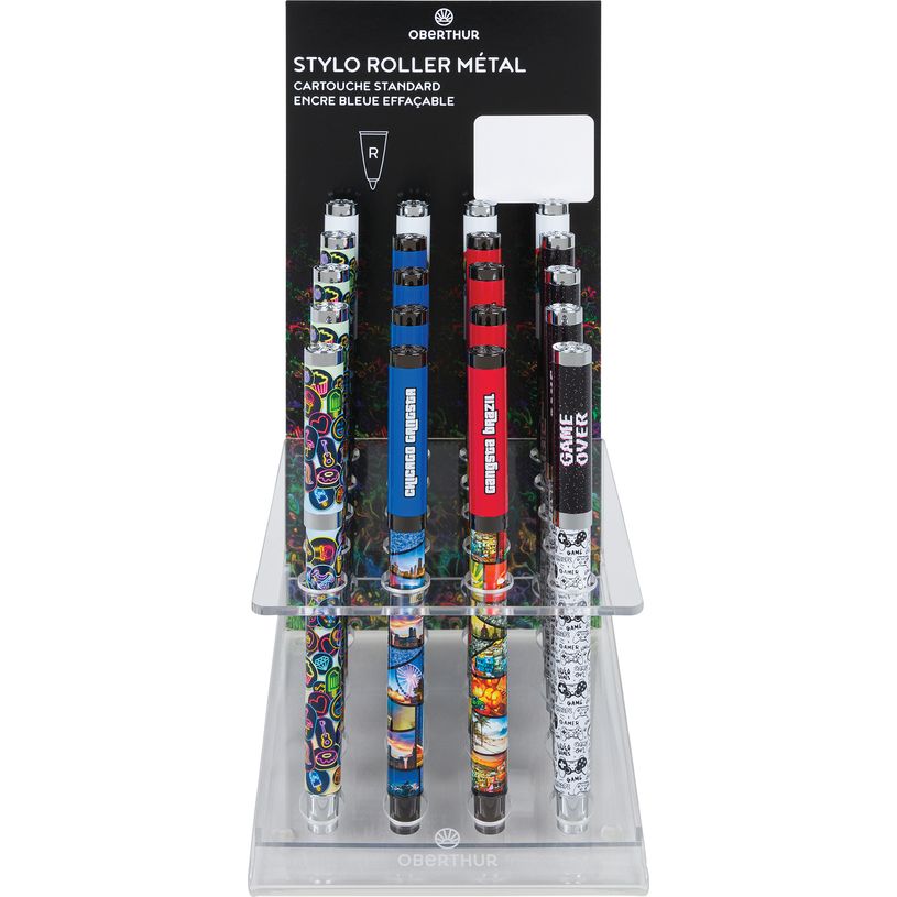 3664447143248-Stylo roller a cartouche Arcade - 5 decors assortis - Oberthur--0