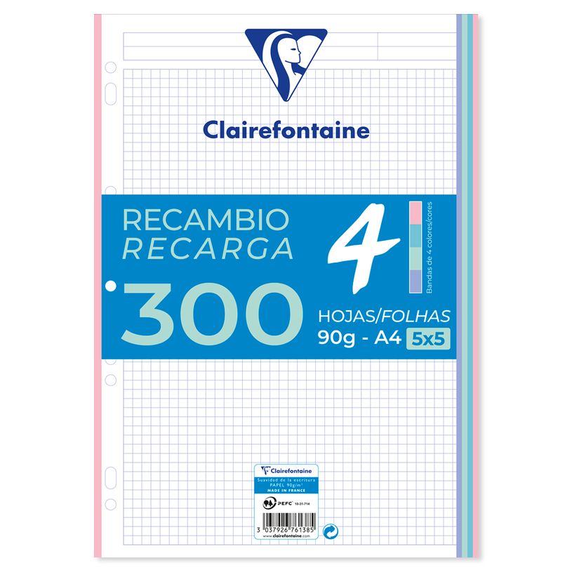 3037926761385-Clairefontaine - feuilles simples A4 - 300 pages - petits carreaux (5x5 mm) - perforées --P_405188458_1-0