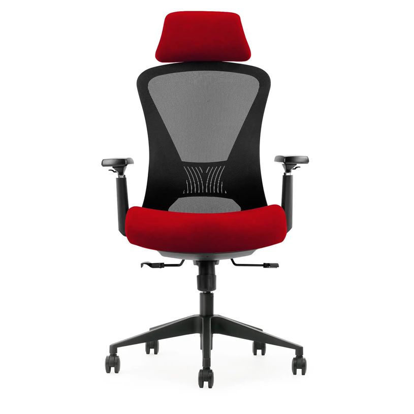3701338802119-Fauteuil de bureau DESIGNER - Accoudoirs réglables - Appuie-tête - rouge et noir-P_405188470_1-0