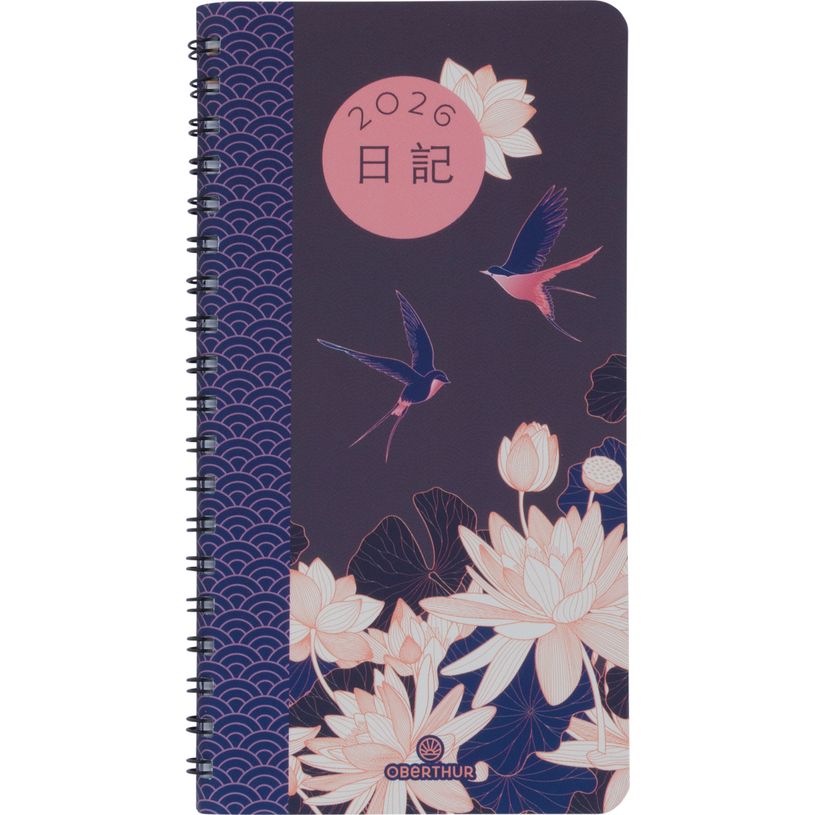 3664447205311-Agenda de poche spiralé Tokyo - 1 semaine sur 2 pages - 9,5 x 17 cm - fleurs - Oberthur--0