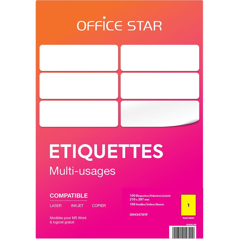 5014702147999-Office Star - 100 Étiquettes jaune fluo - 210 x 297 mm-P_405199458_1-0