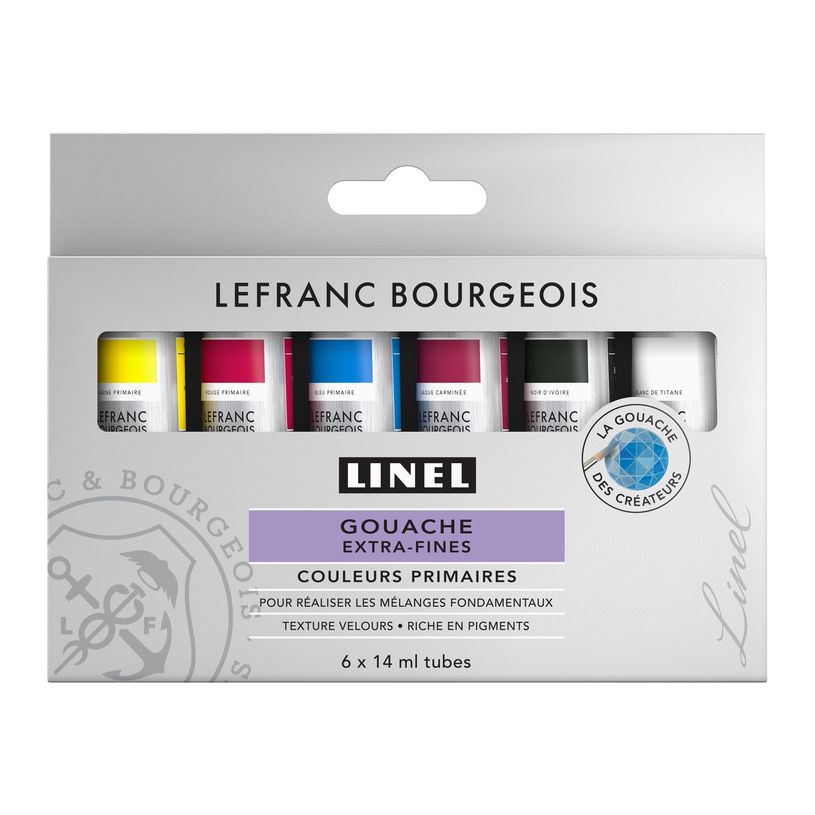 3013643012399-Lefranc Bourgeois LINEL EXTRA-FINE Series 1 - Ensemble de peinture - 6 parties - gouache - 6 couleurs - laque cramoisi, noir ivoire, bleu primaire, rouge primaire, jaune -P_405200722_1-1