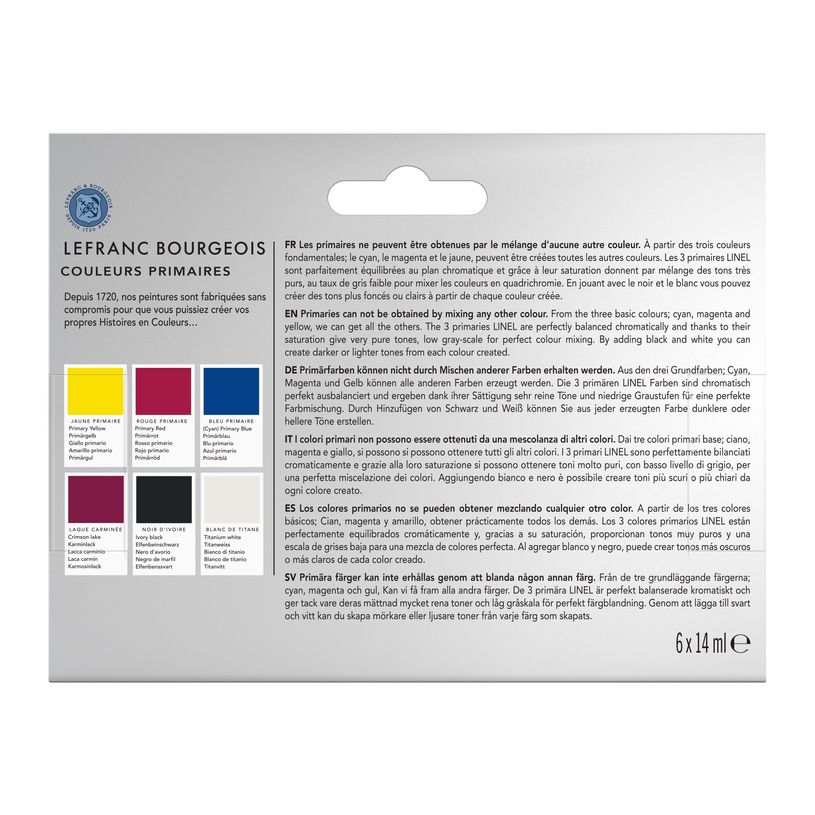 3013643012399-Lefranc Bourgeois LINEL EXTRA-FINE Series 1 - Ensemble de peinture - 6 parties - gouache - 6 couleurs - laque cramoisi, noir ivoire, bleu primaire, rouge primaire, jaune -P_405200722_2-2