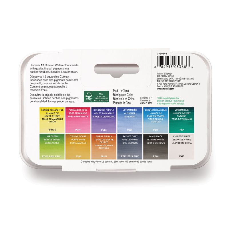0884955053683-Winsor & Newton Cotman Pocket Set - Ensemble de peinture - 13 parties - aquarelle - 12 couleurs - couleurs a-P_405204372_7-3