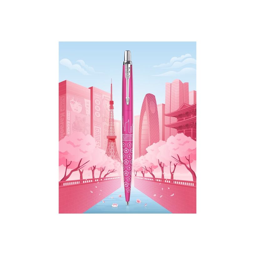 3026981981951-Parker Jotter - Stylo bille - Édition spéciale Tokyo - Rose Finition chrome - Encre Bleu-P_405216611_3-4