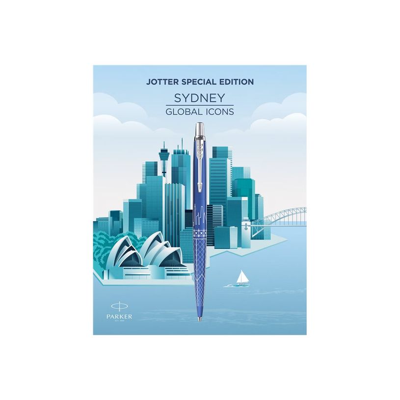 3026981981968-Parker Jotter - Stylo bille - Édition spéciale Sydney - Bleu Finition chrome - Encre Ble-P_405216613_2-2