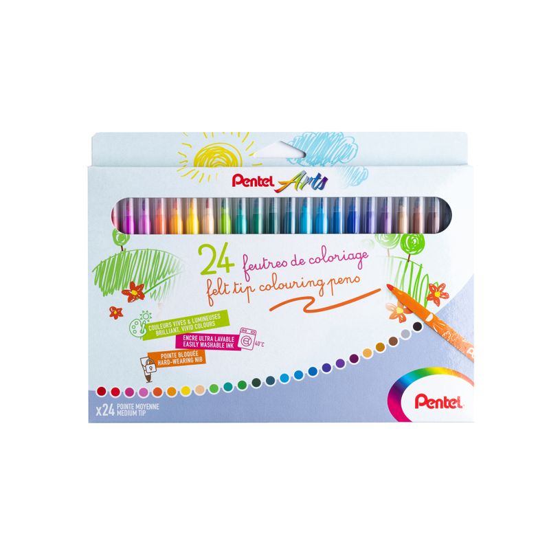 884851045096-Pentel Arts - Boite de 24 feutres de coloriage - encre ultra-lavable-P_405216954_1-0