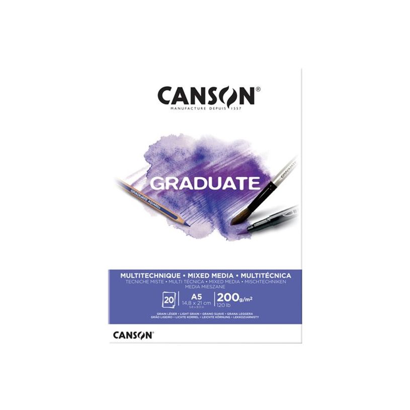 3148950020413-CANSON Graduate Mixed Media - Bloc - A5 (148 x 210 mm) - 20 feuilles - blanc-P_405218384_1-0
