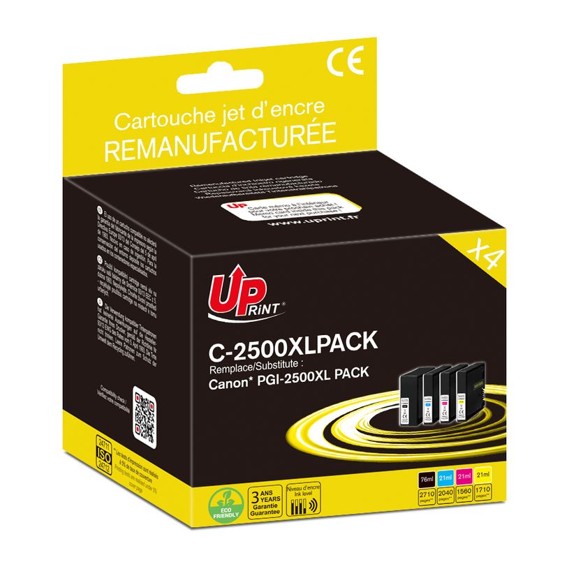 3584770912895-Cartouche remanufacturée Canon PGI-2500XL - Pack de 4 - noir, cyan, magenta, jaune - Uprint--0
