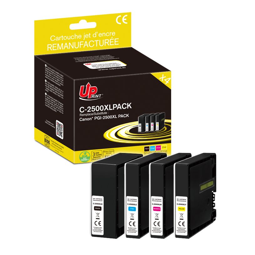 3584770912895-Cartouche remanufacturée Canon PGI-2500XL - Pack de 4 - noir, cyan, magenta, jaune - Uprint--2