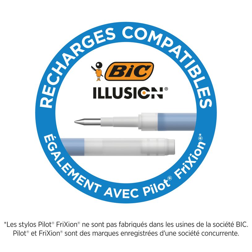 3086123733251-BIC Illusion Recharges Compatibles Stylo Effaçable avec Encre Thermosensible et Gomme - B-P_405222868_3-2