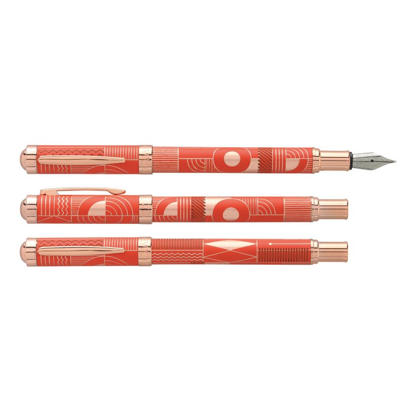 3219918243059-Plume ENZO VARINI "Palazzo Graphic" Orange, motifs et attributs rose gold--0