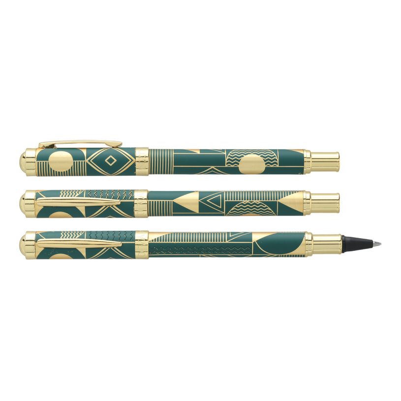 3219918233036-Roller ENZO VARINI "Palazzo Graphic" Vert foncé, motifs et attributs dorés--0