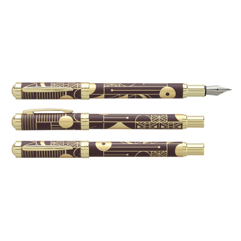 3219918243073-Plume ENZO VARINI "Palazzo Graphic" Bordeaux, motifs et attributs dorés--0