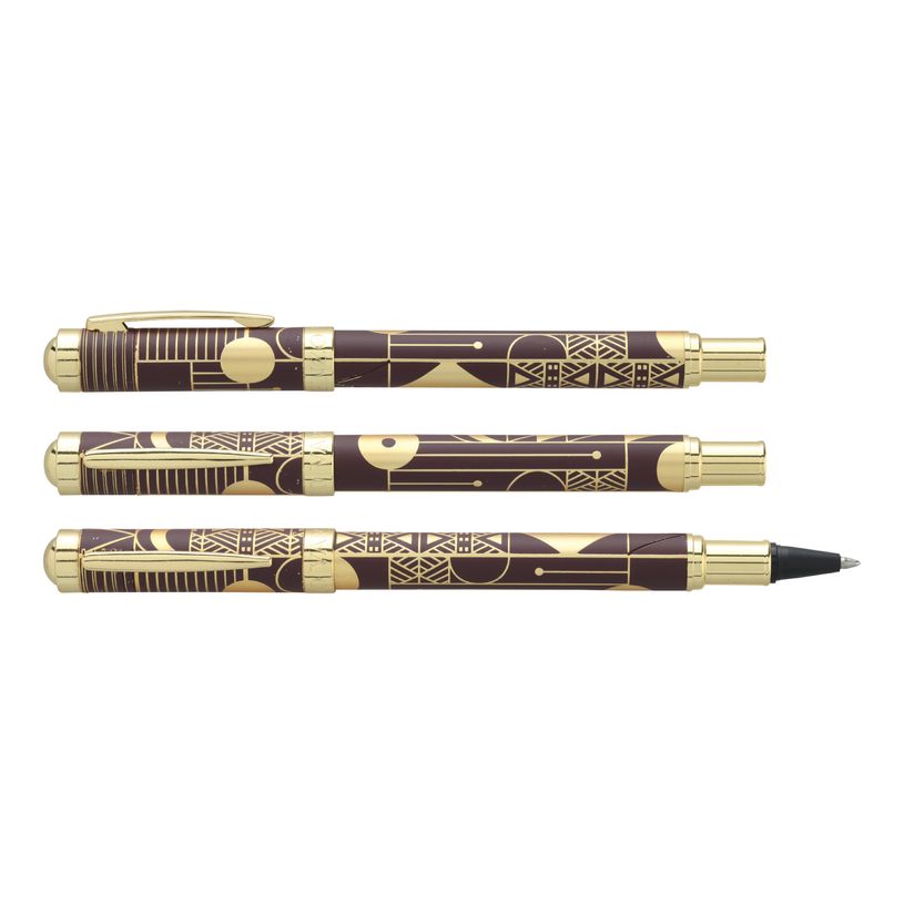 3219918233074-Roller ENZO VARINI "Palazzo Graphic" Bordeaux, motifs et attributs dorés--0