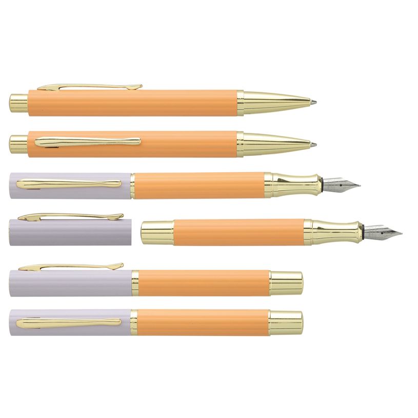 3219918262944-Parure : plume + bille ENZO VARINI "Plumo Céramique" Lila Orange, motifs et attributs dorés--0