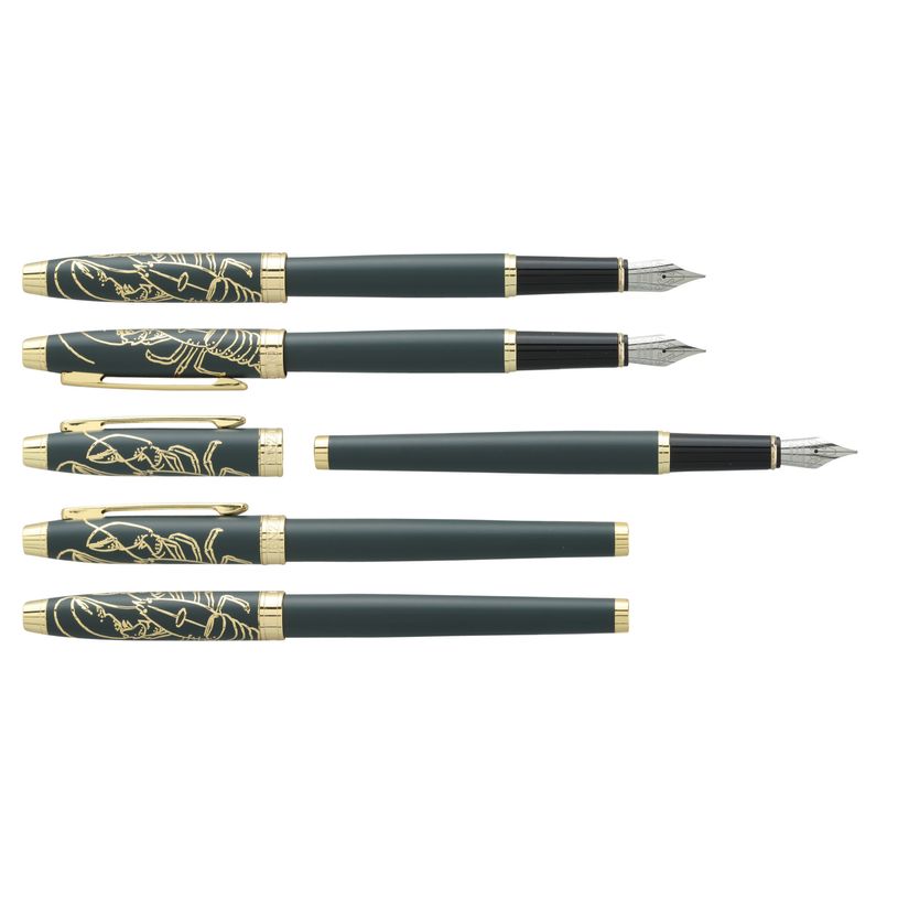 3219918243004-Plume ENZO VARINI "Taormina XL Océan" Gris foncé, motif Homard et attributs dorés--0