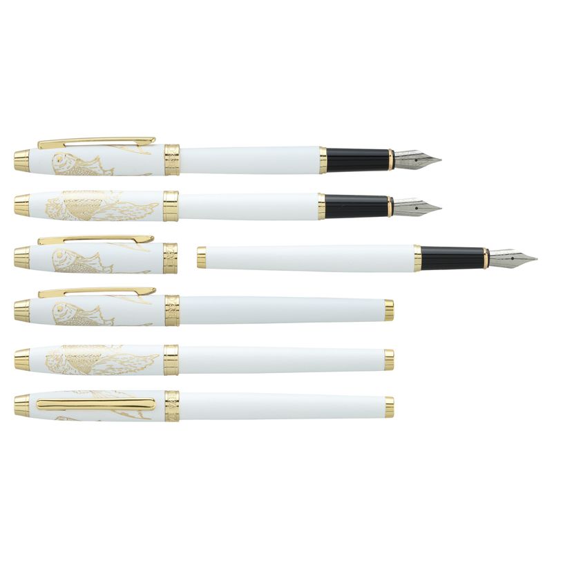 3219918243028-Plume ENZO VARINI "Taormina XL Océan" Blanc, motif Poisson et attributs dorés--0