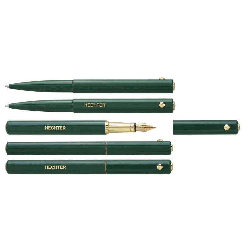 3219911860222-Parure bille + plume HECHTER PARIS "Hexagone Coloré" corps rond cotés plats coloris vert forêt --0