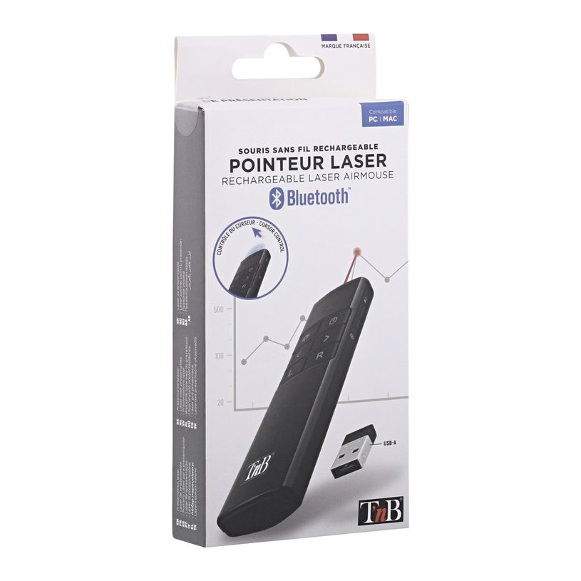 3303170115084-T’nB AIRMOUSE2 - pointeur laser rechargeable - souris gyroscopique - sans fil RF 2,4 GHz - noir--1