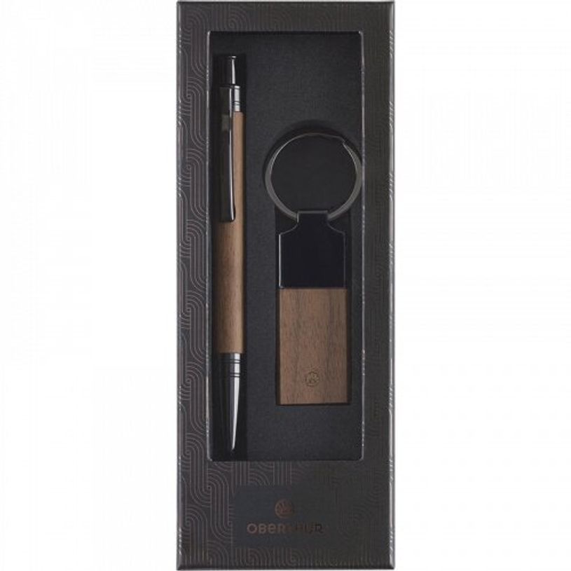 3664447192598-Oberthur - Coffret stylo bille Toronto et porte-clef - noyer-P_405223217_3-2