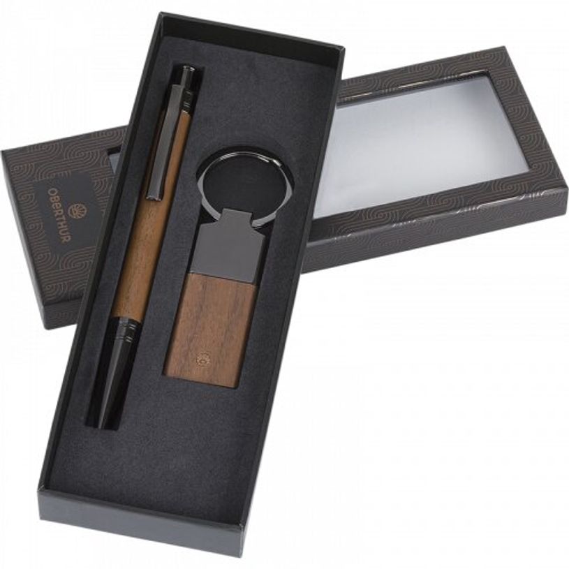 3664447192598-Oberthur - Coffret stylo bille Toronto et porte-clef - noyer-P_405223217_4-3