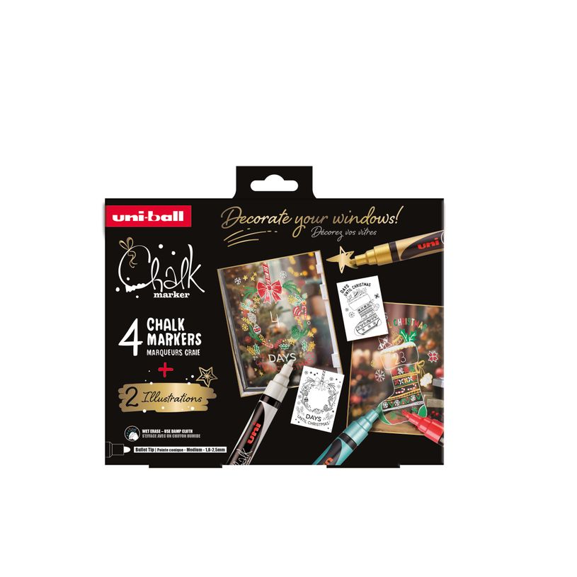 3701614900409-Coffret de Noël CHALK MARKERS – Thème traditionnel - 4 marqueurs craie pointe medium avec 2 illustrations à reproduire offertes – couleurs traditionnelles --P_405223539_1-0