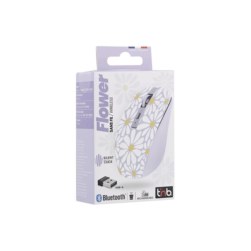 3303170118009-T'nB EXCLUSIV' Flower - Souris sans fil - rechargeable - 6 boutons - lavande-P_405223735_3-5