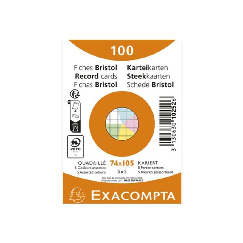 3130630102526-Exacompta Bristol - Fiches Bristol - A7 - 100 feuilles - blanc, jaune, rose, bleu, vert - -P_405223825_1-0