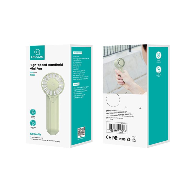 6958444910048-USAMS - Ventilateur de poche - 3 vitesses - 1200 mAh - vert --3