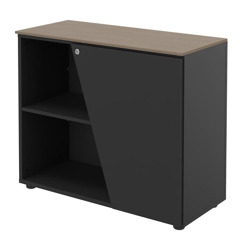 3253310546721-Armoire basse KHEOPS  - porte à droite - structure carbone - finition imitation noyer-P_405224000_1-0