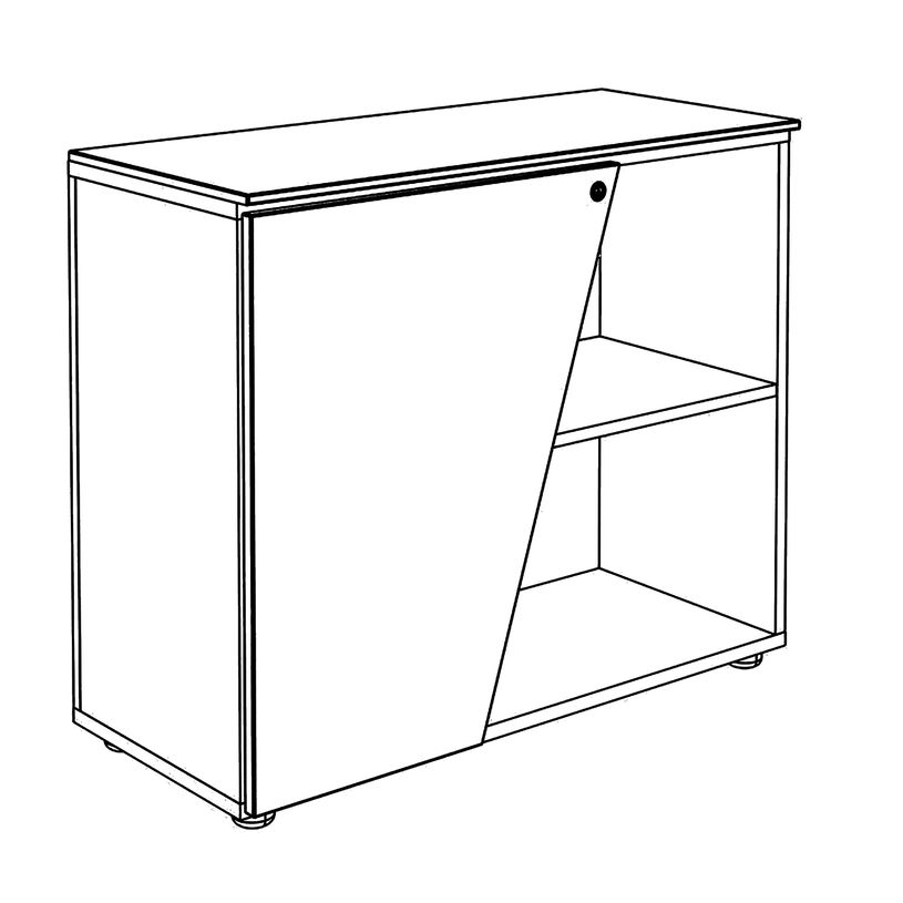 3253310544420-Armoire basse KHEOPS - porte à gauche - structure blanc perle - finition imitation chêne-P_405224003_2-1