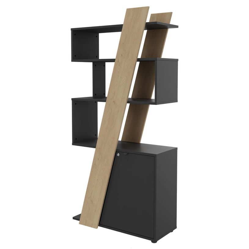 3253310544536-Bibliothèque haute KHEOPS - porte à droite - structure carbone - finition imitation chê-P_405224006_1-0