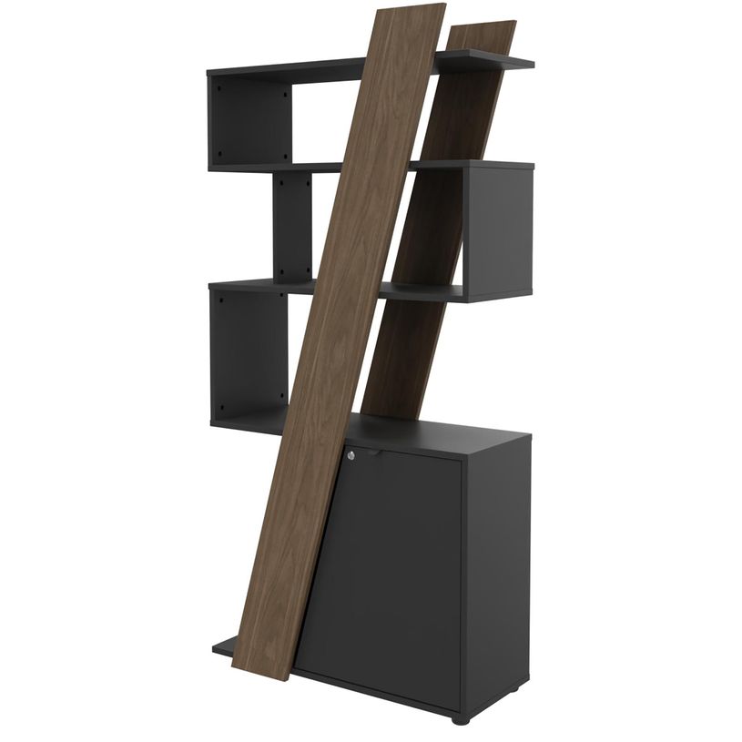 3253310544550-Bibliothèque haute KHEOPS - porte à droite - structure carbone - finition imitation noye-P_405224008_1-0