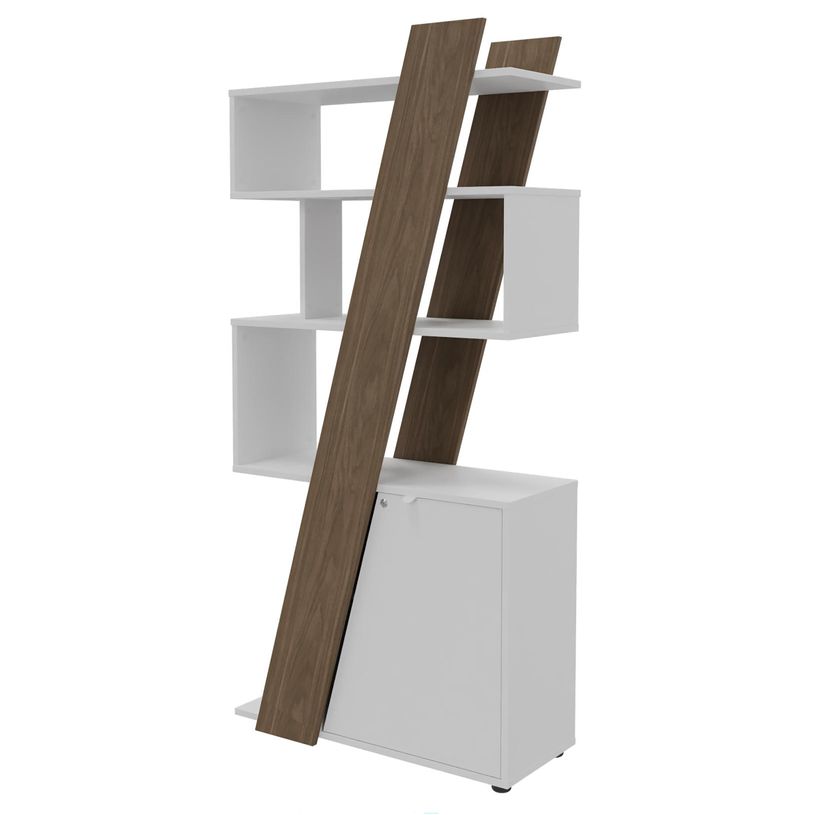 3253310544567-Bibliothèque haute KHEOPS - porte à droite - structure blanc perle - finition imitation -P_405224009_1-0