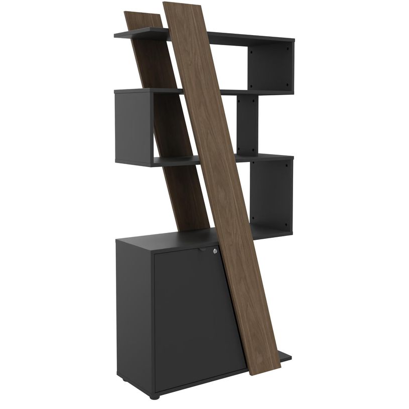 3253310544598-Bibliothèque haute KHEOPS - porte à gauche - structure carbone - finition imitation noye-P_405224012_1-0