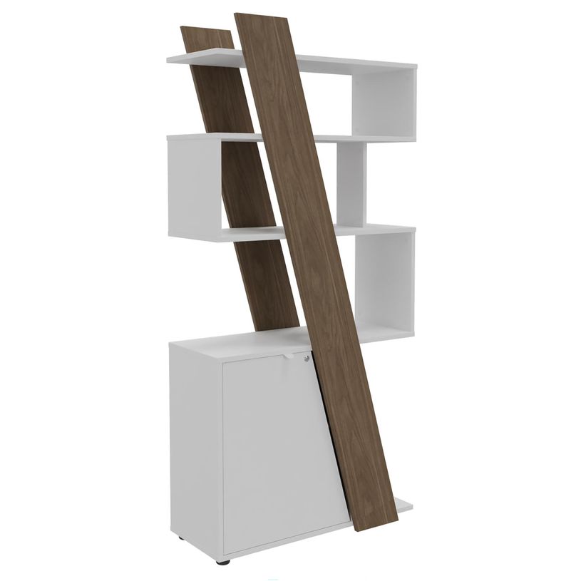 3253310544604-Bibliothèque haute KHEOPS - porte à gauche - structure blanc perle - finition imitation -P_405224013_1-0