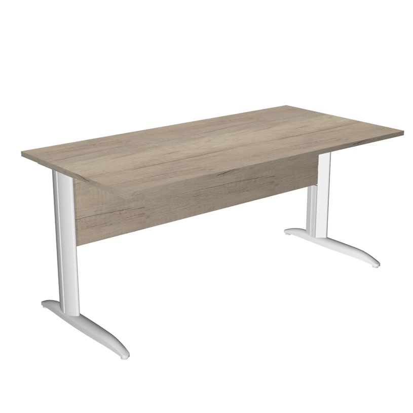 7331920009419-Bureau droit Trend - L160 - Pieds métals - plateau imitation chêne canadien - pied blanc-P_405224092_1-0