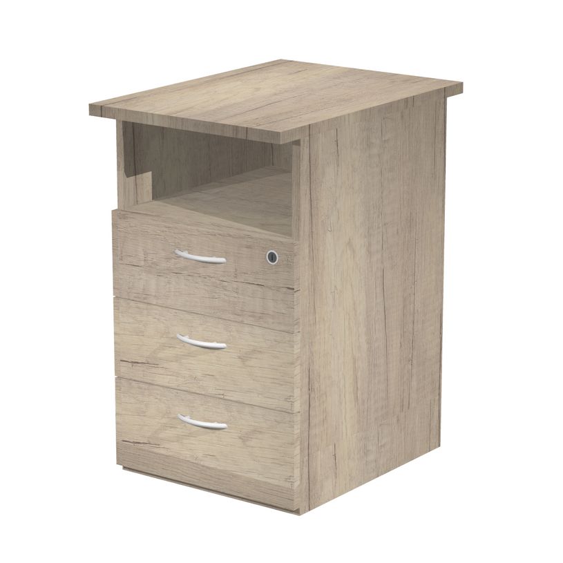 7331920009259-Caisson hauteur bureau Trend - L43xP60xH72 cm - 3 tiroirs + 1 niche - imitation chêne ca-P_405224130_1-0
