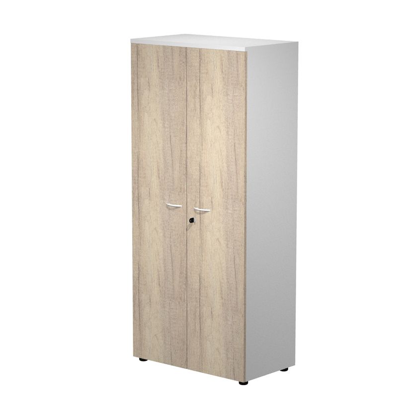 7331920009655-Bibliothèque haute Trend - L80xP44xH180 cm - 2 portes en mélaminé imitation chêne cana-P_405224141_1-0