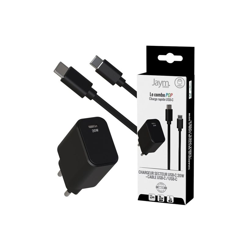 3701263527026-Jaym - Chargeur secteur pour smartphone + câble USB-C - noir-P_405224311_1-1