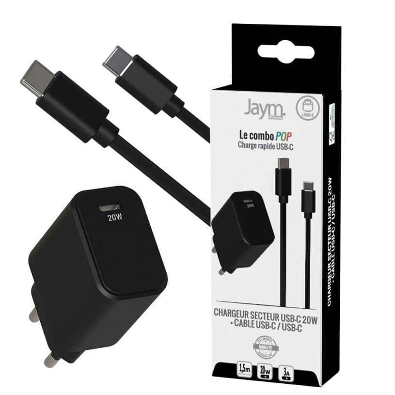 3701263527026-Jaym - Chargeur secteur pour smartphone + câble USB-C - noir-P_405224311_2-0