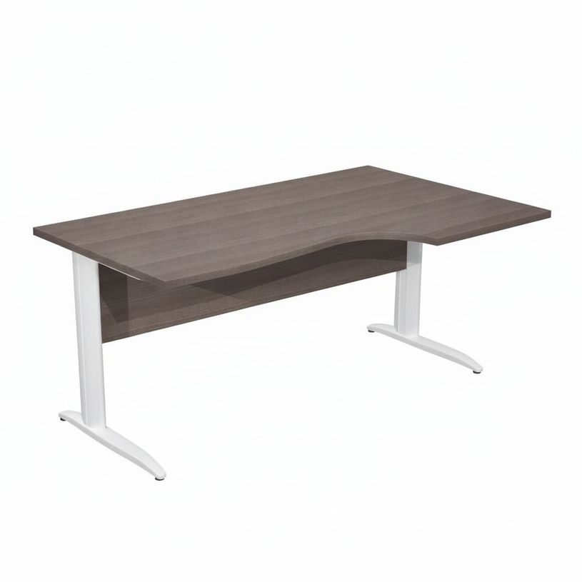 0404052256475-Bureau compact Trend - L160 cm - retour à droite - Pieds métals blanc - plateau imitation frêne toscan - (pieds de renfort obligatoire à rajou--0