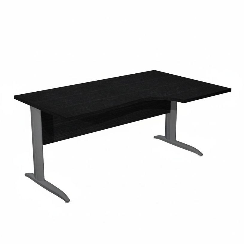 0404052256628-Bureau compact Trend - L160 cm - retour à droite - Pieds métals anthracite - plateau imitation frêne noir - (pieds de renfort obligatoire à rajou--0