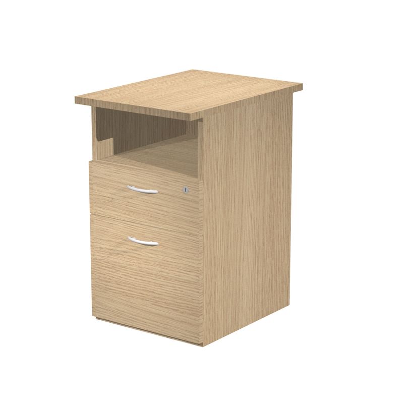 0404052257588-Caisson hauteur bureau Trend - L43xP60xH72 cm - 2 tiroirs dont 1 DS + 1 niche - imitation chêne--0